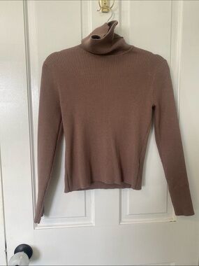 Cielo Ribbed Turtleneck Long Sleeve Top in Taupe